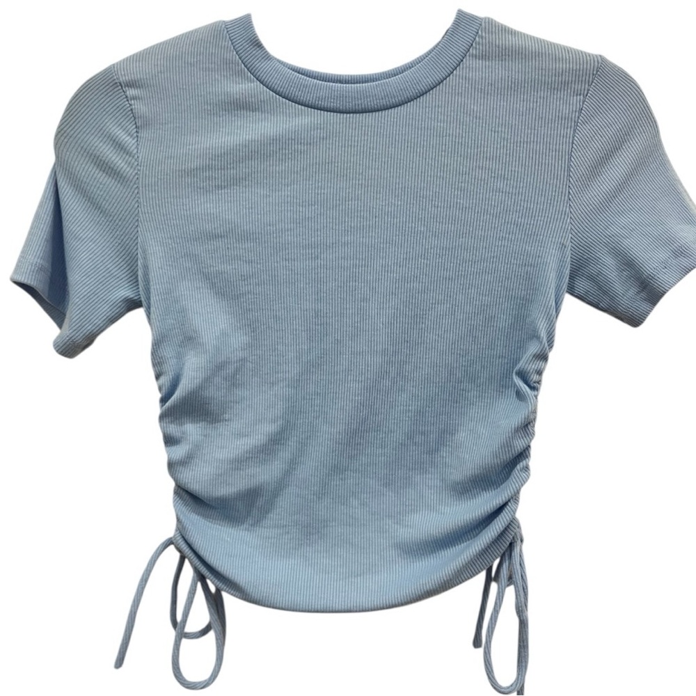 Zara Light Blue Ribbed Side Tie Crop Top Size Small